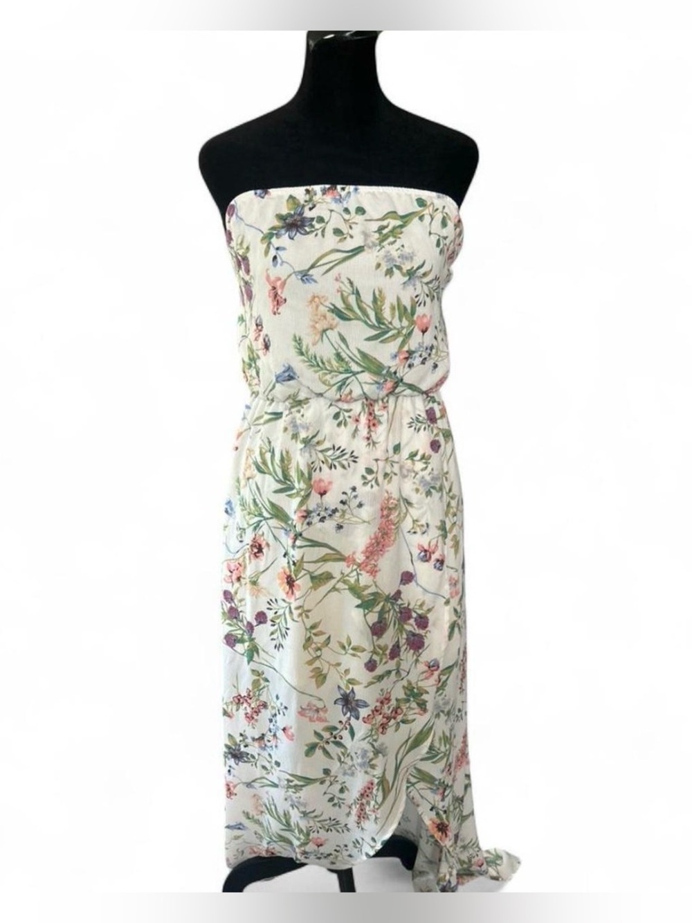 Peach Love California Floral Strapless Chiffon Lined Maxi Dress M